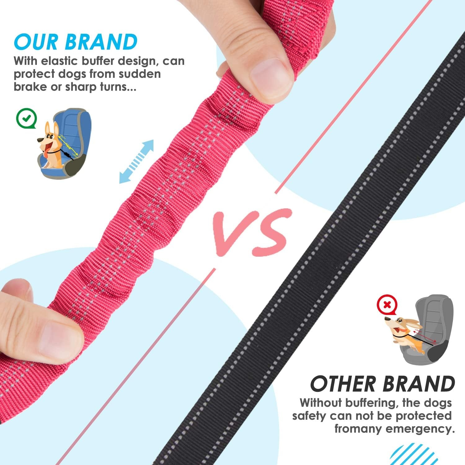 image:imageSlowTon Dog Seat Belt Double Dog Seatbelt Adjustable Vehicle Safety Leash with Elastic Bungee Buffer Reflective No Tangle Y Shape Two Dog Harness Seat Belt Splitter for Pets Car Trip Black SBFluorescent Pink