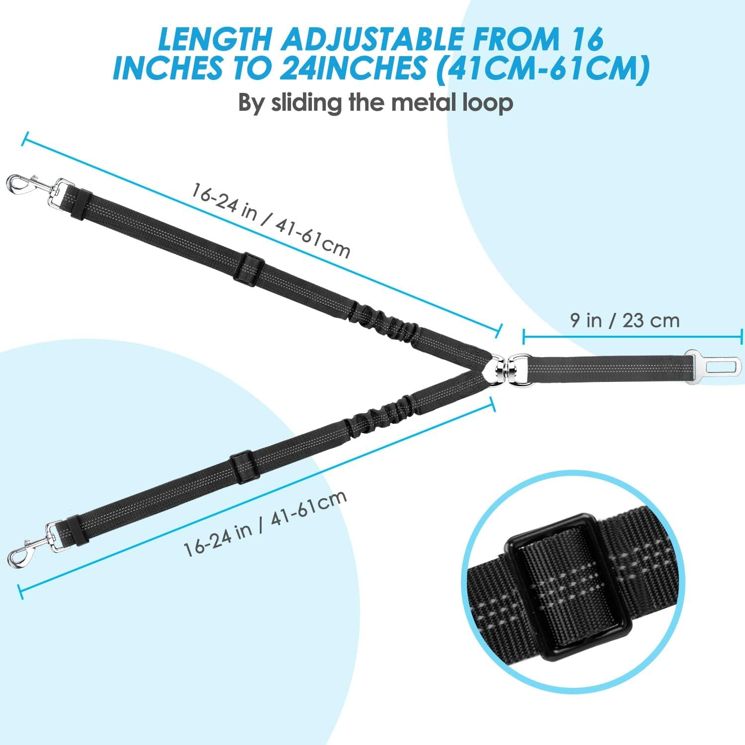 image:imageSlowTon Dog Seat Belt Double Dog Seatbelt Adjustable Vehicle Safety Leash with Elastic Bungee Buffer Reflective No Tangle Y Shape Two Dog Harness Seat Belt Splitter for Pets Car Trip Black SABlack