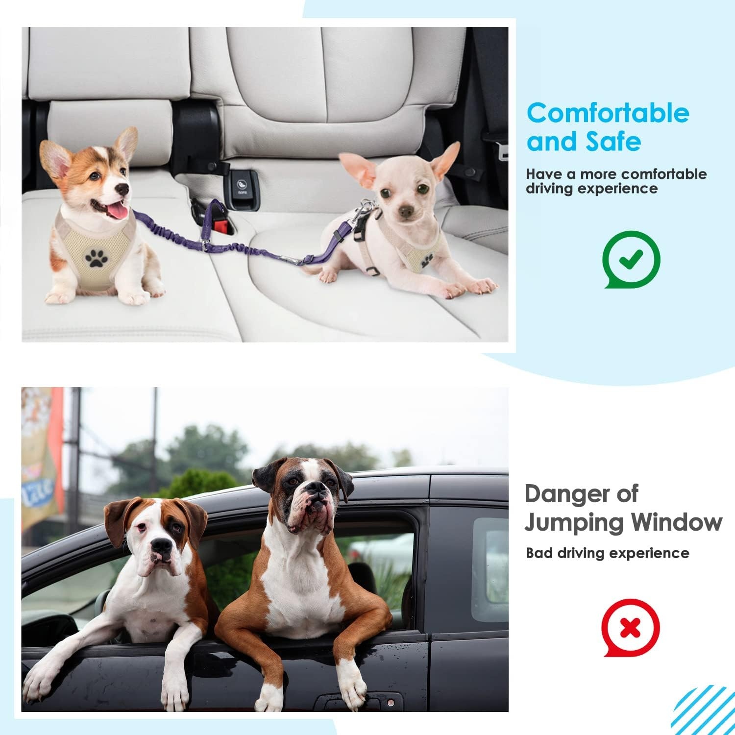 image:imageSlowTon Dog Seat Belt Double Dog Seatbelt Adjustable Vehicle Safety Leash with Elastic Bungee Buffer Reflective No Tangle Y Shape Two Dog Harness Seat Belt Splitter for Pets Car Trip Black SHPurple