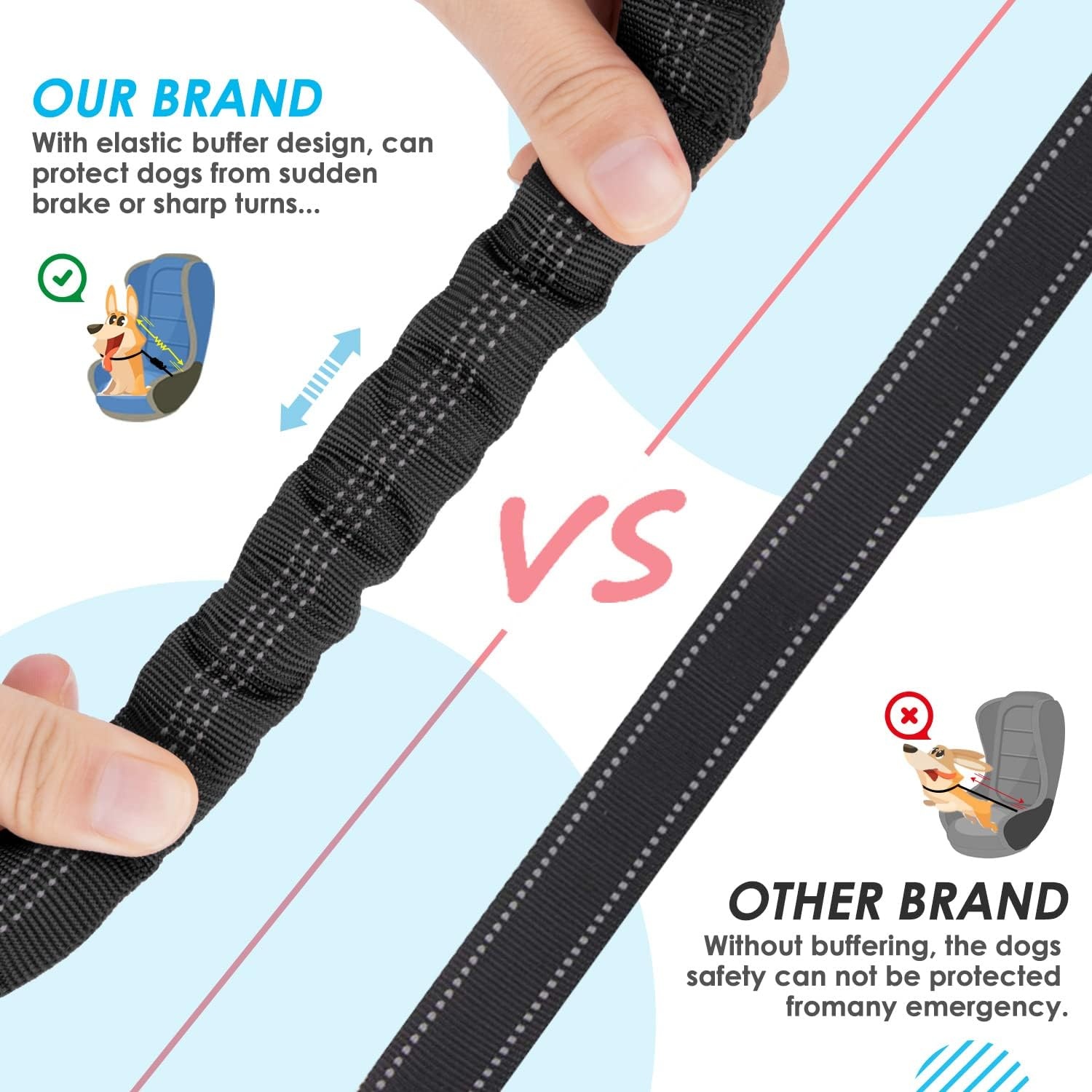 image:imageSlowTon Dog Seat Belt Double Dog Seatbelt Adjustable Vehicle Safety Leash with Elastic Bungee Buffer Reflective No Tangle Y Shape Two Dog Harness Seat Belt Splitter for Pets Car Trip Black SABlack