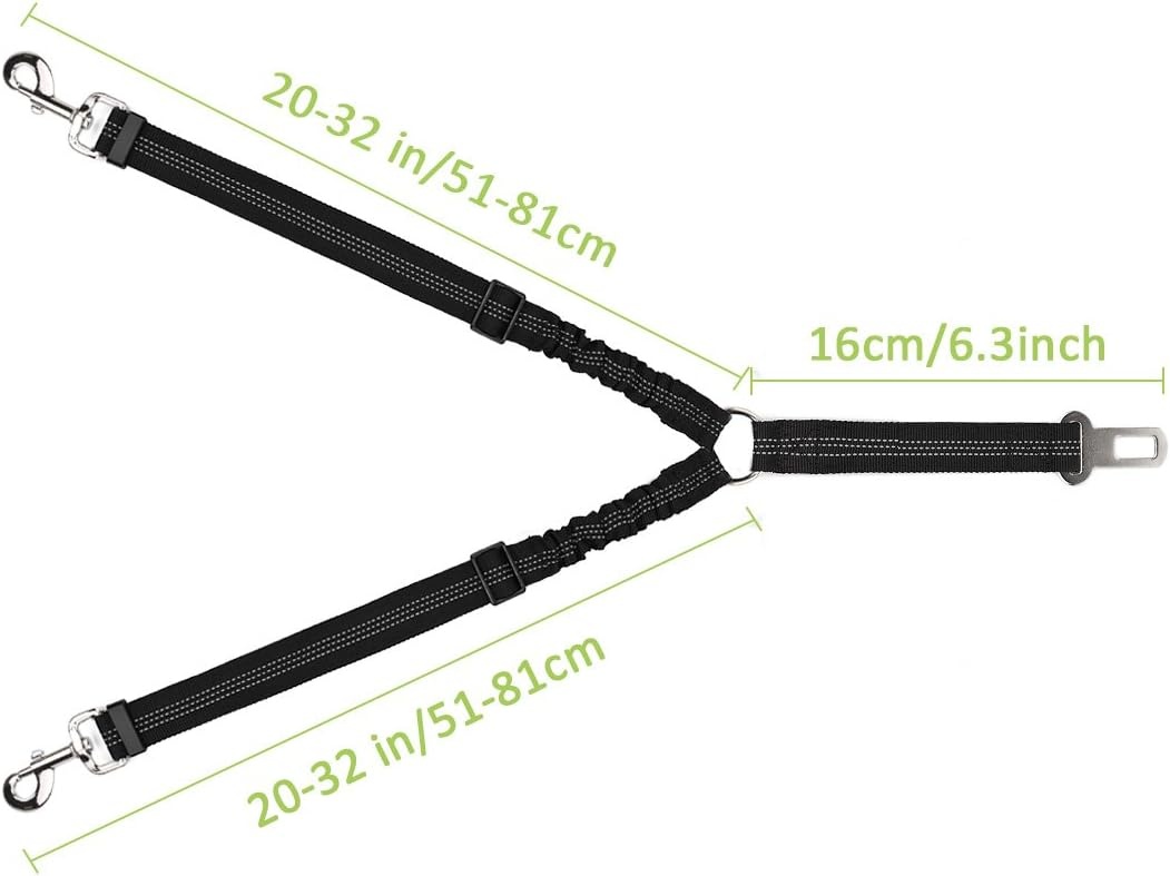 image:imageSlowTon Dog Seat Belt Double Dog Seatbelt Adjustable Vehicle Safety Leash with Elastic Bungee Buffer Reflective No Tangle Y Shape Two Dog Harness Seat Belt Splitter for Pets Car Trip Black SABlack