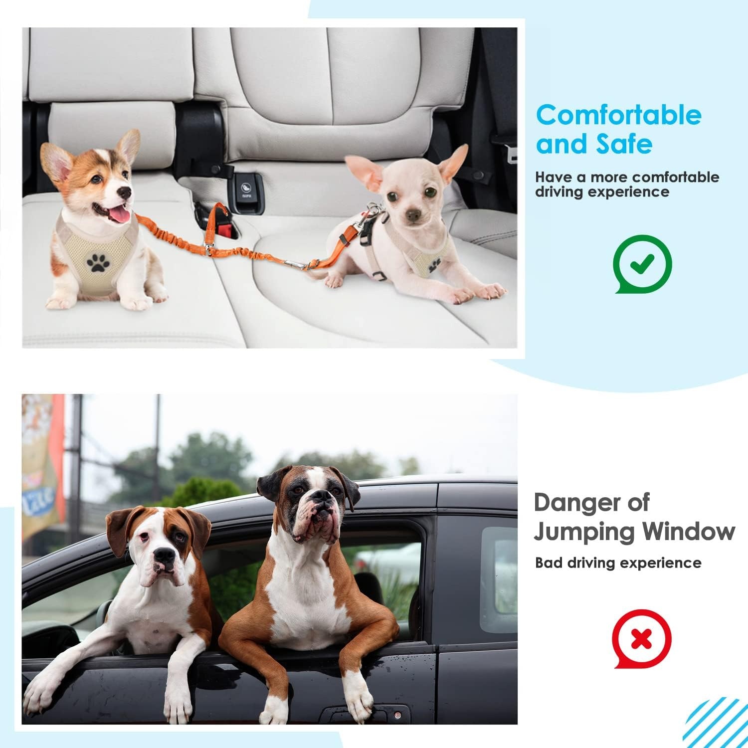 image:imageSlowTon Dog Seat Belt Double Dog Seatbelt Adjustable Vehicle Safety Leash with Elastic Bungee Buffer Reflective No Tangle Y Shape Two Dog Harness Seat Belt Splitter for Pets Car Trip Black SJOrange