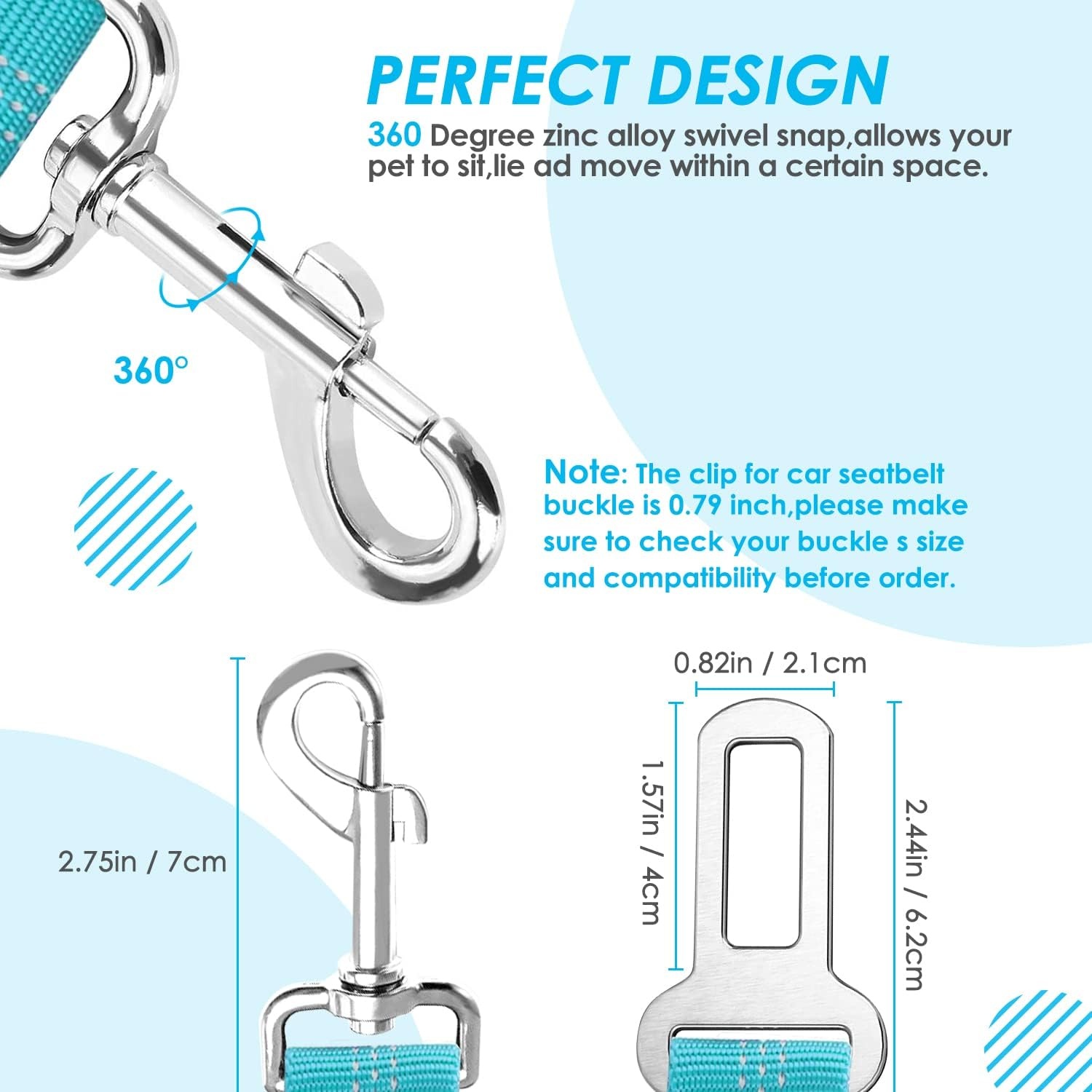 image:imageSlowTon Dog Seat Belt Double Dog Seatbelt Adjustable Vehicle Safety Leash with Elastic Bungee Buffer Reflective No Tangle Y Shape Two Dog Harness Seat Belt Splitter for Pets Car Trip Black SCMint Blue