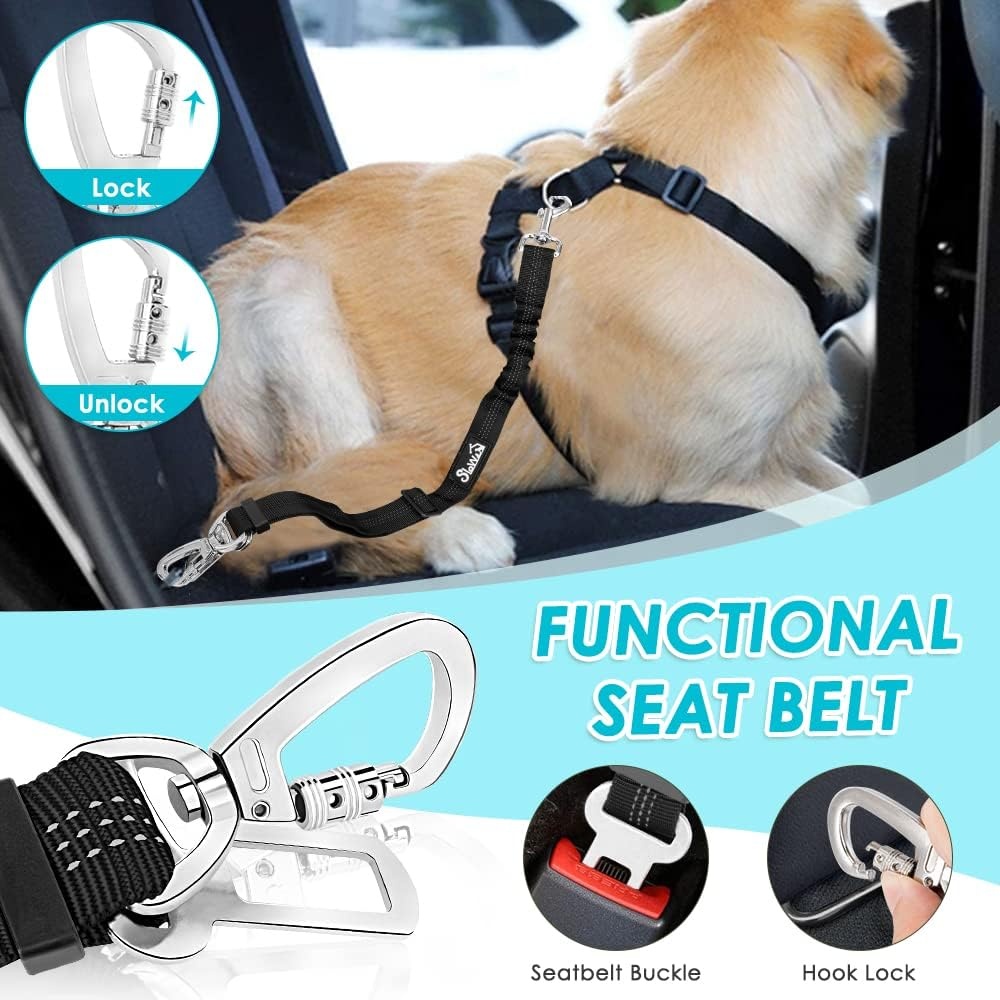 image:imageSlowTon Dog Seat Belt Harness for Car Dog Car Harness Adjustable Mesh Breathable amp Dog Seatbelt Safety Tether with Elastic Bungee for Small Medium Large PetsBlack Double Clip MDLight Blue