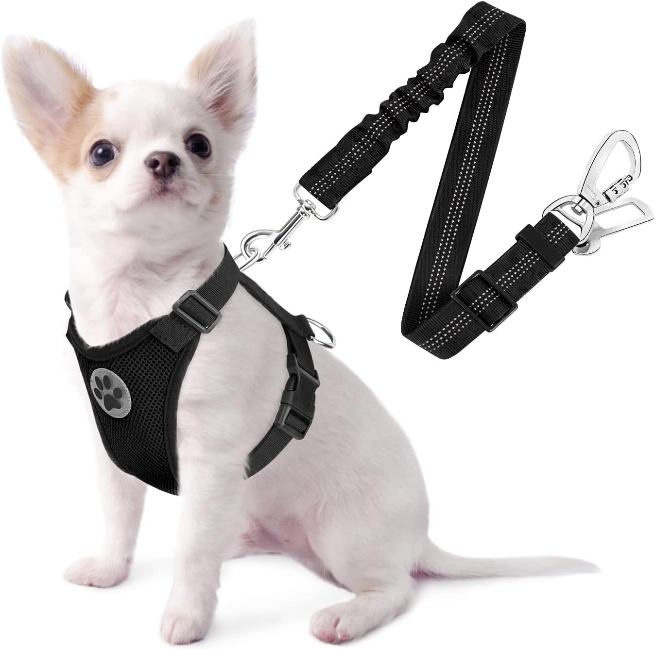 image:imageSlowTon Dog Seat Belt Harness for Car Dog Car Harness Adjustable Mesh Breathable amp Dog Seatbelt Safety Tether with Elastic Bungee for Small Medium Large PetsBlack Double Clip MABlack