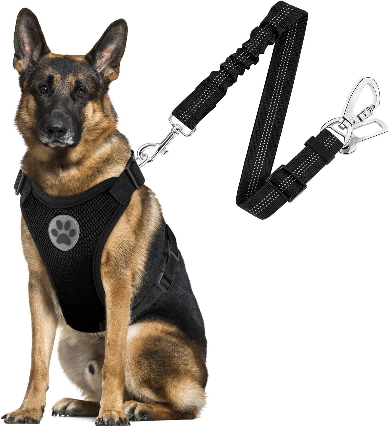 image:imageSlowTon Dog Seat Belt Harness for Car Dog Car Harness Adjustable Mesh Breathable amp Dog Seatbelt Safety Tether with Elastic Bungee for Small Medium Large PetsBlack Double Clip MABlack