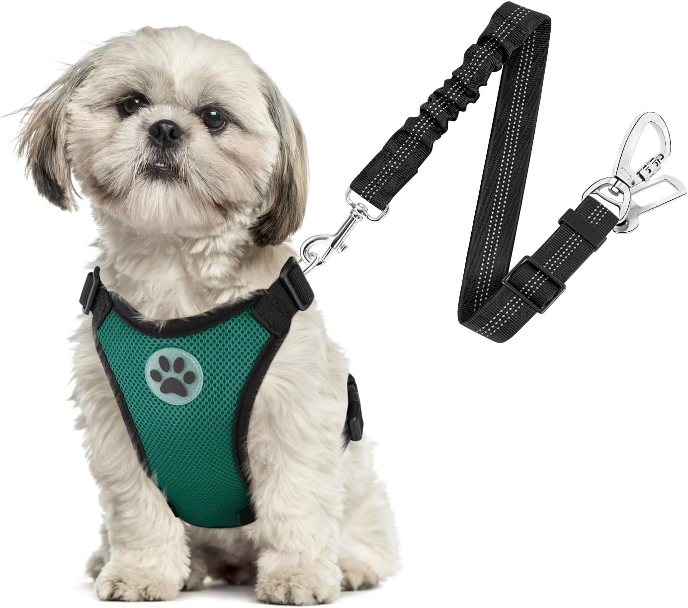 image:imageSlowTon Dog Seat Belt Harness for Car Dog Car Harness Adjustable Mesh Breathable amp Dog Seatbelt Safety Tether with Elastic Bungee for Small Medium Large PetsBlack Double Clip MMGreen