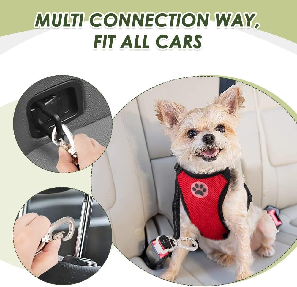 image:imageSlowTon Dog Seat Belt Harness for Car Dog Car Harness Adjustable Mesh Breathable amp Dog Seatbelt Safety Tether with Elastic Bungee for Small Medium Large PetsBlack Double Clip MBRed