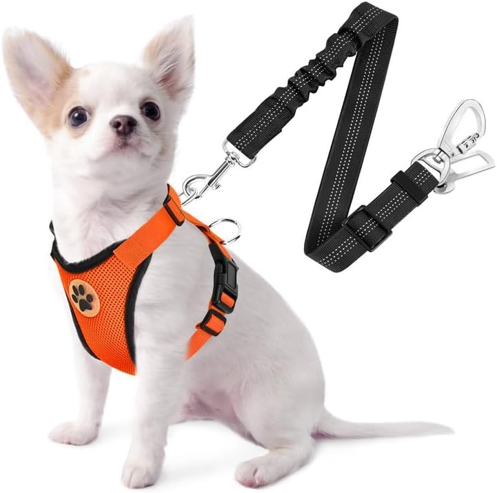 image:imageSlowTon Dog Seat Belt Harness for Car Dog Car Harness Adjustable Mesh Breathable amp Dog Seatbelt Safety Tether with Elastic Bungee for Small Medium Large PetsBlack Double Clip MOOrange