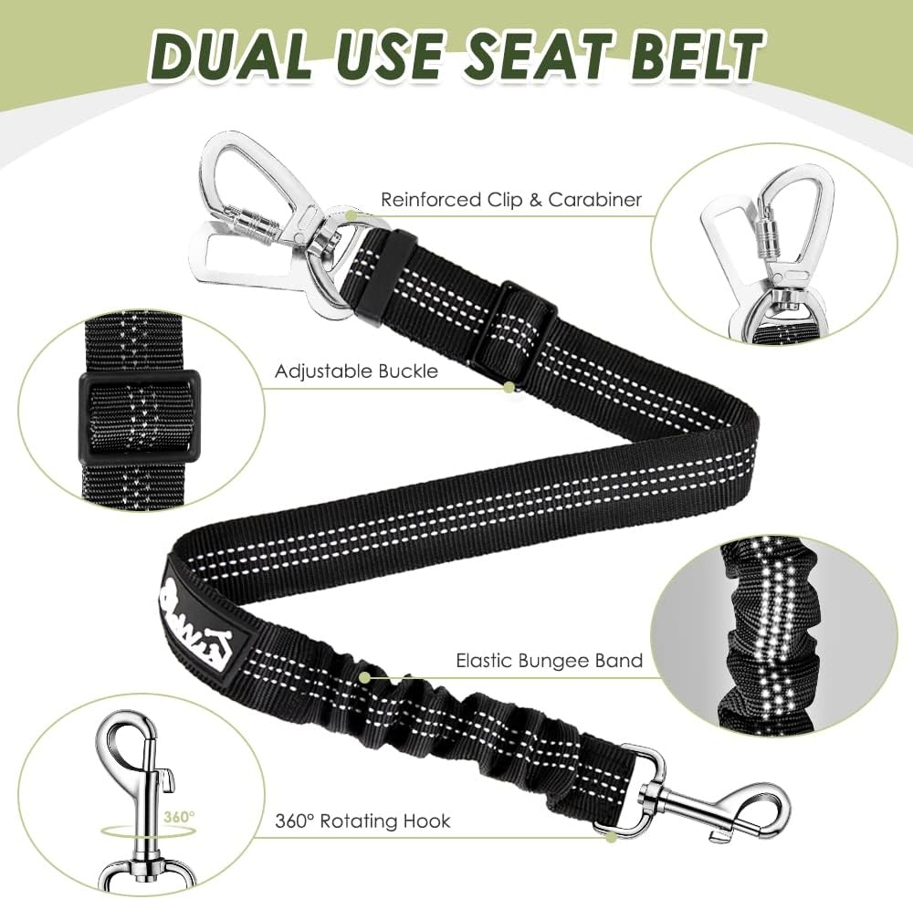 image:imageSlowTon Dog Seat Belt Harness for Car Dog Car Harness Adjustable Mesh Breathable amp Dog Seatbelt Safety Tether with Elastic Bungee for Small Medium Large PetsBlack Double Clip MKCamo
