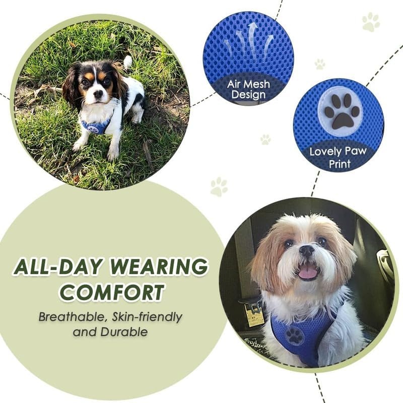 image:imageSlowTon Dog Seat Belt Harness for Car Dog Car Harness Adjustable Mesh Breathable amp Dog Seatbelt Safety Tether with Elastic Bungee for Small Medium Large PetsBlack Double Clip MLBlue