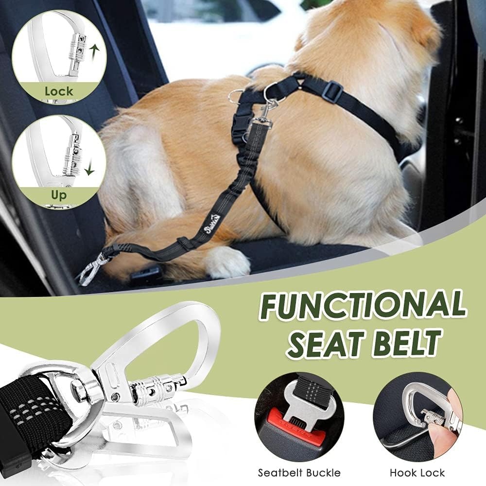 image:imageSlowTon Dog Seat Belt Harness for Car Dog Car Harness Adjustable Mesh Breathable amp Dog Seatbelt Safety Tether with Elastic Bungee for Small Medium Large PetsBlack Double Clip MLBlue