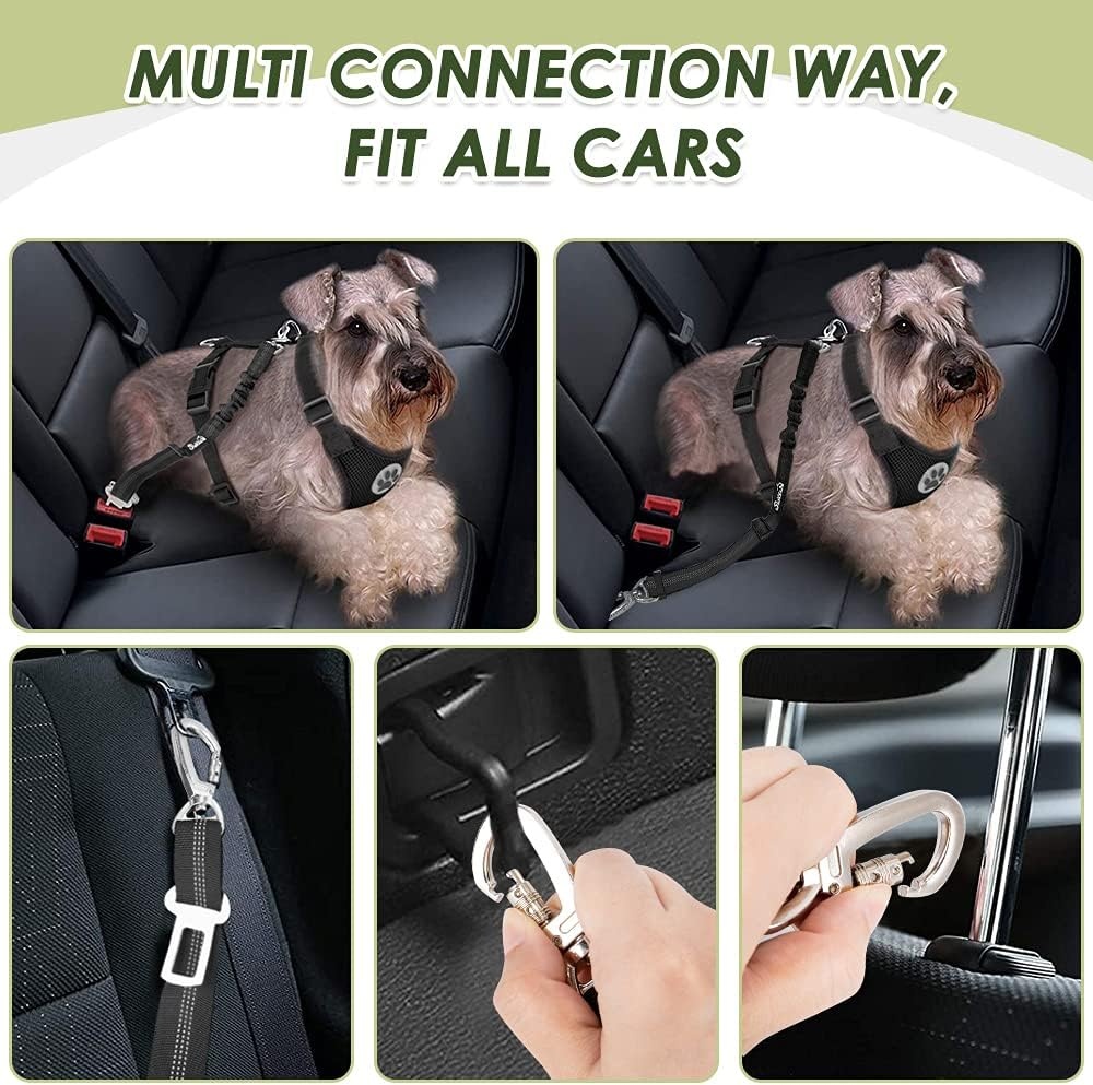 image:imageSlowTon Dog Seat Belt Harness for Car Dog Car Harness Adjustable Mesh Breathable amp Dog Seatbelt Safety Tether with Elastic Bungee for Small Medium Large PetsBlack Double Clip MABlack