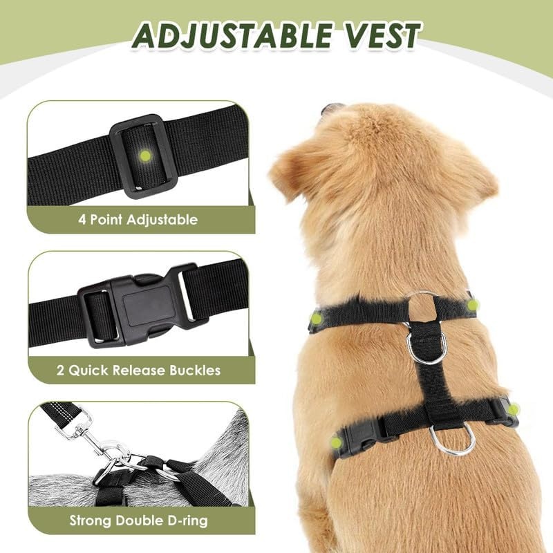 image:imageSlowTon Dog Seat Belt Harness for Car Dog Car Harness Adjustable Mesh Breathable amp Dog Seatbelt Safety Tether with Elastic Bungee for Small Medium Large PetsBlack Double Clip MMGreen