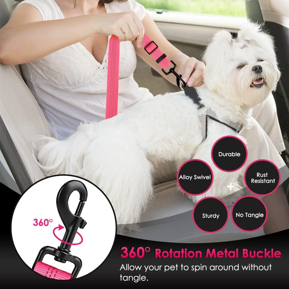 image:imageSlowTon Dog Seat Belt for Car Adjustable 3 in 1 Dog Seatbelt with Elastic Bungee Buffer Nylon Heavy Duty Dog Car Harness Reflective Safety Tether Leash with Latch Hook Clip BlackFluorescence Pink