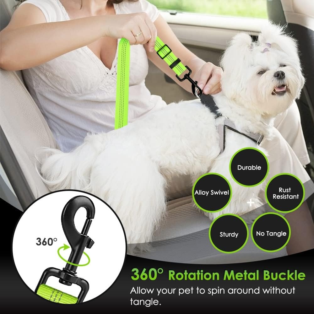 image:imageSlowTon Dog Seat Belt for Car Adjustable 3 in 1 Dog Seatbelt with Elastic Bungee Buffer Nylon Heavy Duty Dog Car Harness Reflective Safety Tether Leash with Latch Hook Clip BlackLime