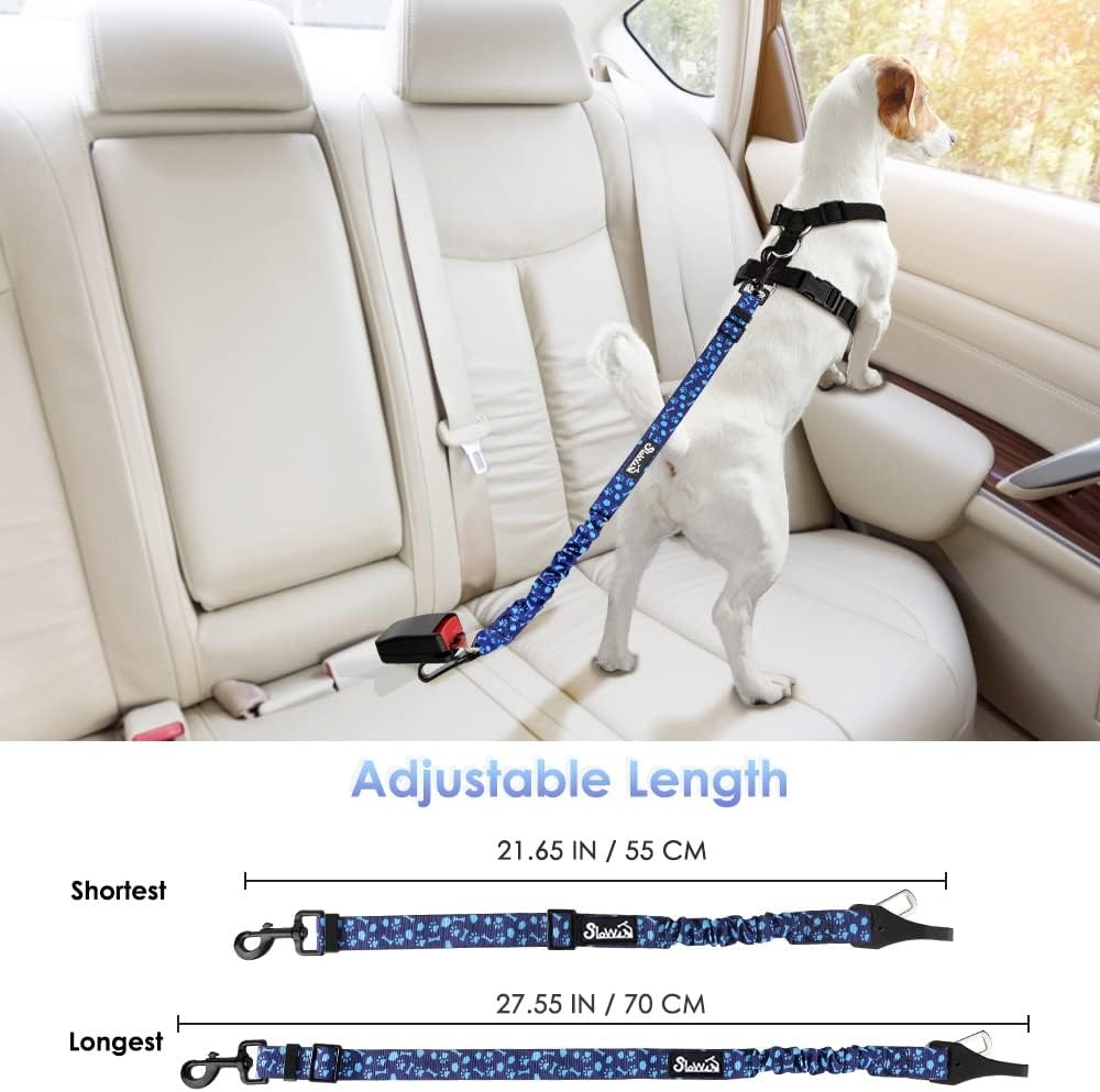 image:imageSlowTon Dog Seat Belt for Car Adjustable 3 in 1 Dog Seatbelt with Elastic Bungee Buffer Nylon Heavy Duty Dog Car Harness Reflective Safety Tether Leash with Latch Hook Clip BlackBlue Dog Paw