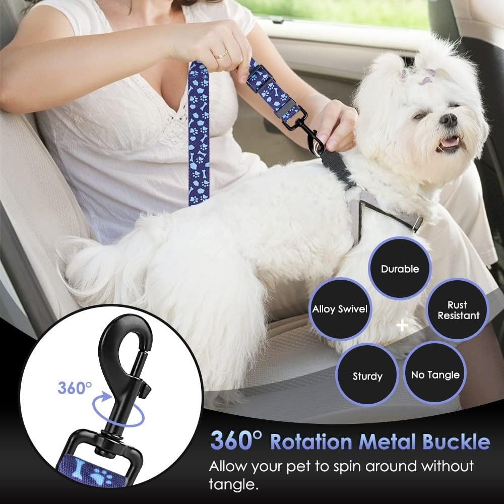 image:imageSlowTon Dog Seat Belt for Car Adjustable 3 in 1 Dog Seatbelt with Elastic Bungee Buffer Nylon Heavy Duty Dog Car Harness Reflective Safety Tether Leash with Latch Hook Clip BlackBlue Dog Paw