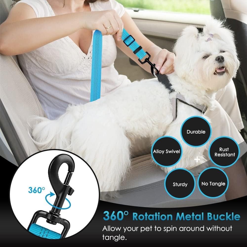 image:imageSlowTon Dog Seat Belt for Car Adjustable 3 in 1 Dog Seatbelt with Elastic Bungee Buffer Nylon Heavy Duty Dog Car Harness Reflective Safety Tether Leash with Latch Hook Clip BlackBlue