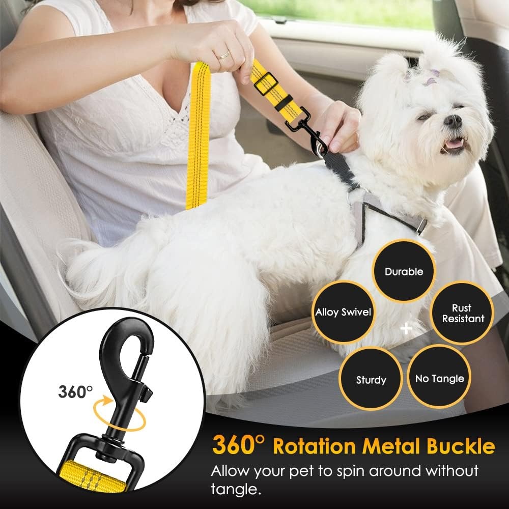 image:imageSlowTon Dog Seat Belt for Car Adjustable 3 in 1 Dog Seatbelt with Elastic Bungee Buffer Nylon Heavy Duty Dog Car Harness Reflective Safety Tether Leash with Latch Hook Clip BlackYellow