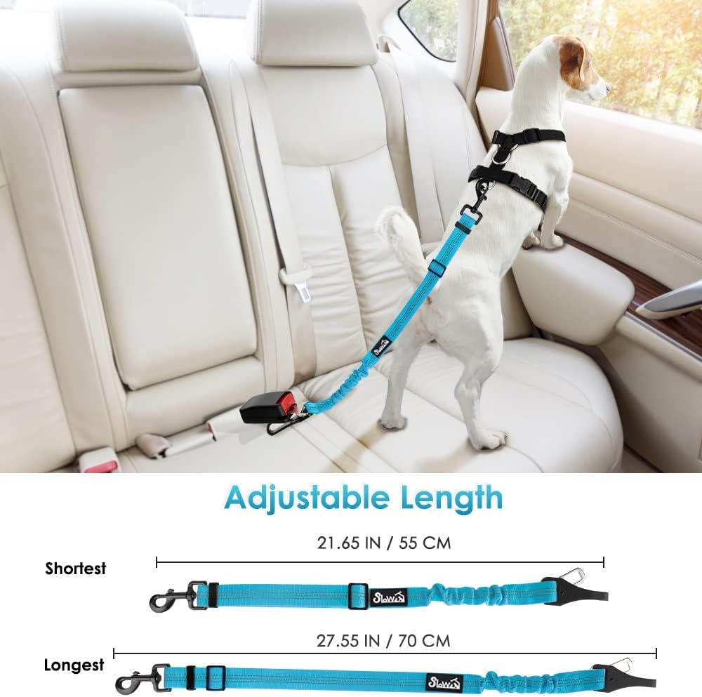 image:imageSlowTon Dog Seat Belt for Car Adjustable 3 in 1 Dog Seatbelt with Elastic Bungee Buffer Nylon Heavy Duty Dog Car Harness Reflective Safety Tether Leash with Latch Hook Clip BlackBlue
