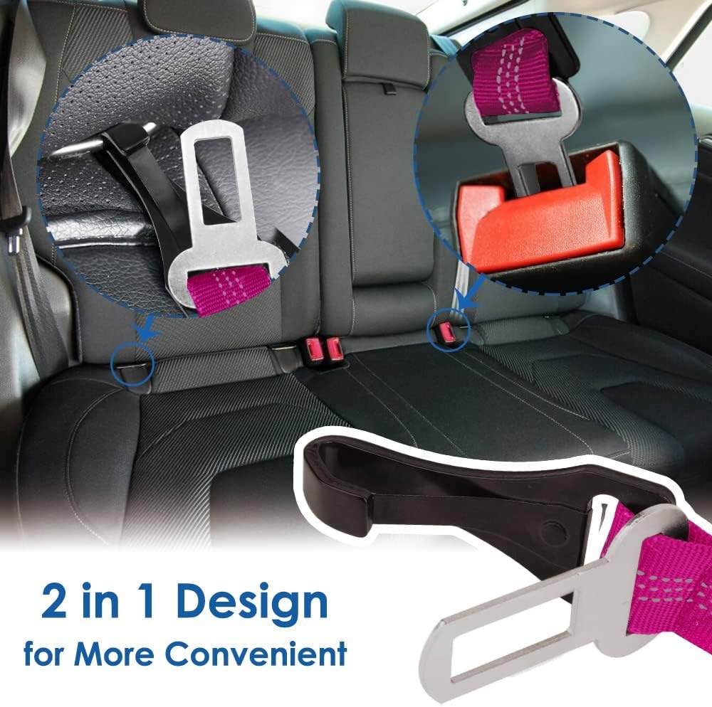 image:imageSlowTon Dog Seat Belt for Car Adjustable 3 in 1 Dog Seatbelt with Elastic Bungee Buffer Nylon Heavy Duty Dog Car Harness Reflective Safety Tether Leash with Latch Hook Clip BlackFluorescence Pink