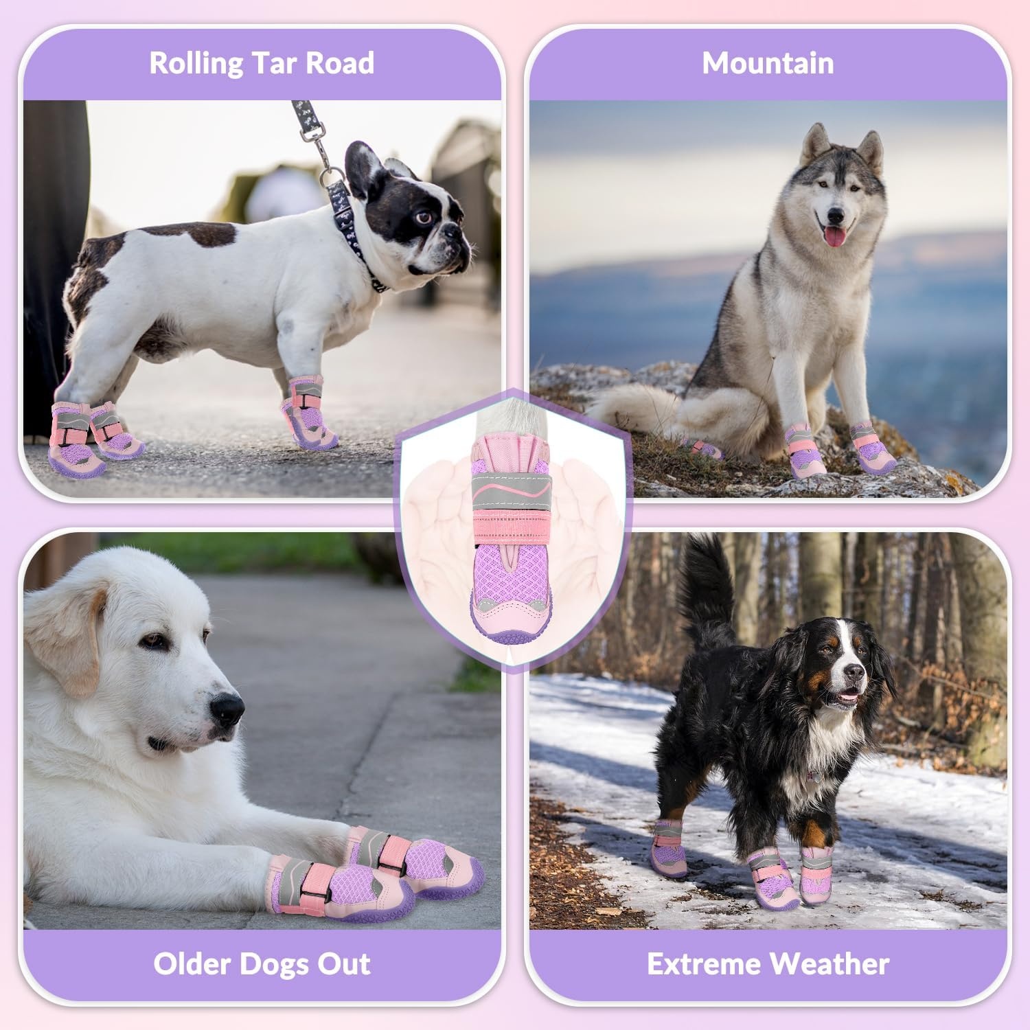 image:imageSlowTon Dog Shoes for Large Small Medium Dogs Waterproof Dog Boots for Summer Hot Pavement Paw Protector for Outdoor Walking Winter Snow AntiSlip Rubber Dog Booties for Hardwood Floor B 6CBaby Pink
