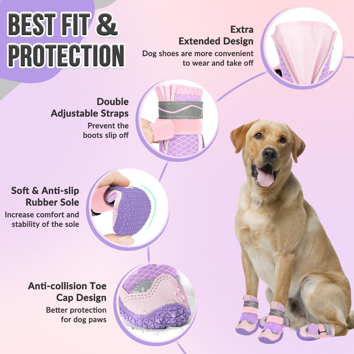 image:imageSlowTon Dog Shoes for Large Small Medium Dogs Waterproof Dog Boots for Summer Hot Pavement Paw Protector for Outdoor Walking Winter Snow AntiSlip Rubber Dog Booties for Hardwood Floor B 6CBaby Pink