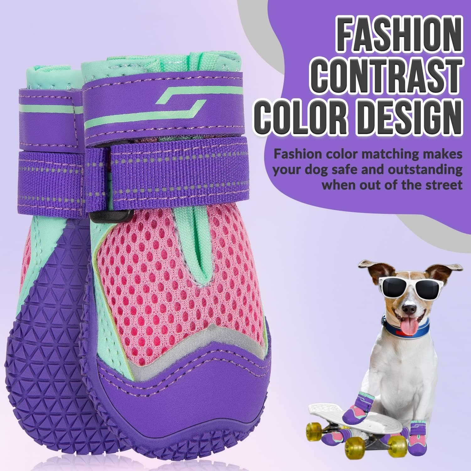 image:imageSlowTon Dog Shoes for Large Small Medium Dogs Waterproof Dog Boots for Summer Hot Pavement Paw Protector for Outdoor Walking Winter Snow AntiSlip Rubber Dog Booties for Hardwood Floor B 6CPink