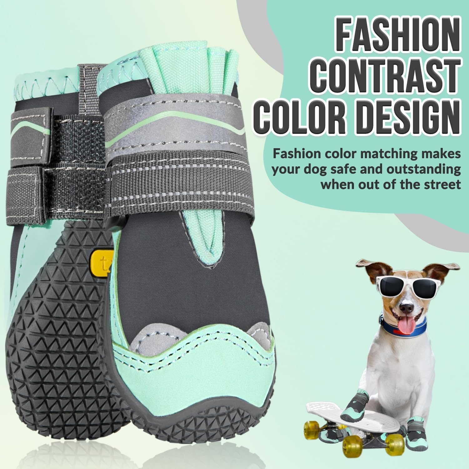 image:imageSlowTon Dog Shoes for Large Small Medium Dogs Waterproof Dog Boots for Summer Hot Pavement Paw Protector for Outdoor Walking Winter Snow AntiSlip Rubber Dog Booties for Hardwood Floor B 6EGreen Grey Waterproof