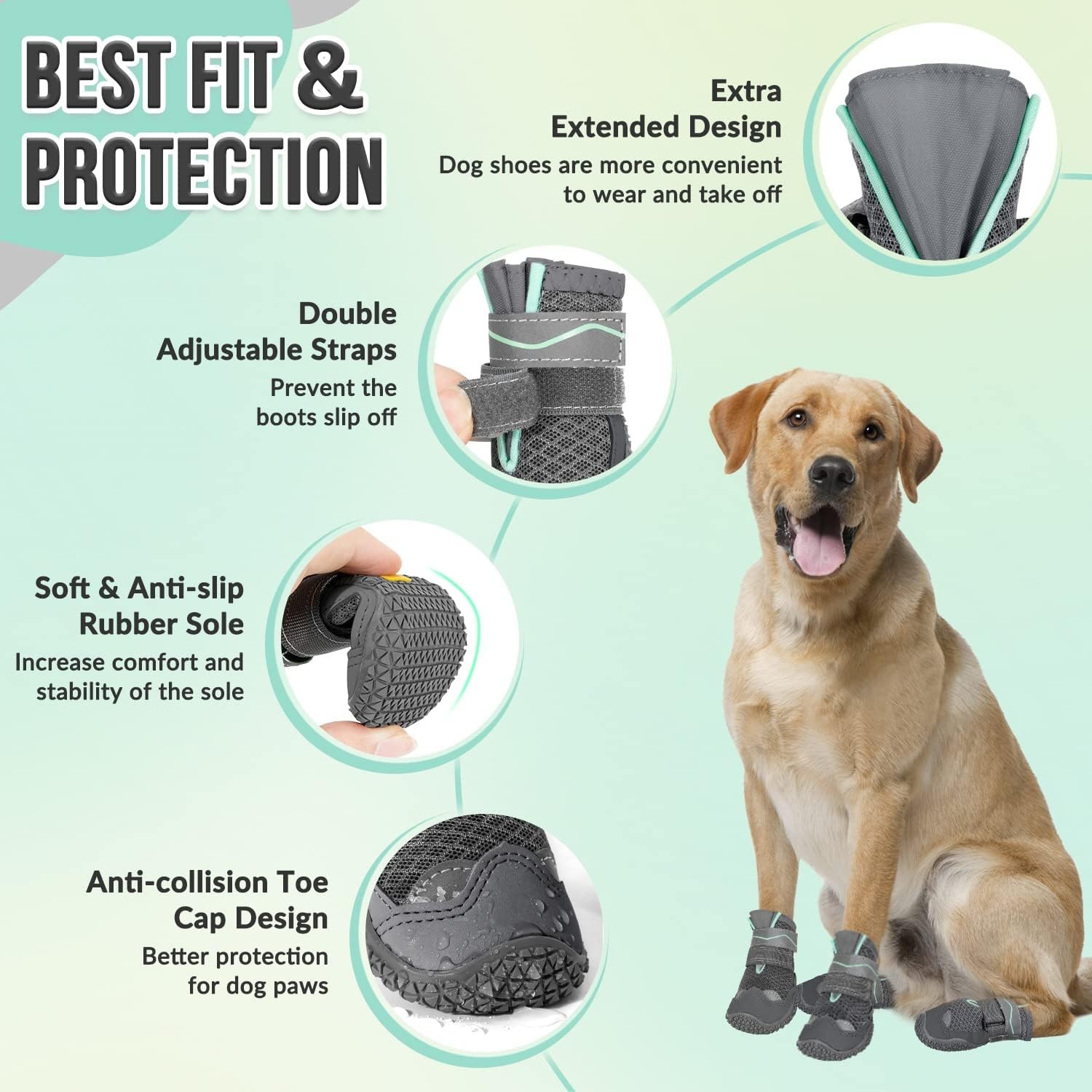 image:imageSlowTon Dog Shoes for Large Small Medium Dogs Waterproof Dog Boots for Summer Hot Pavement Paw Protector for Outdoor Walking Winter Snow AntiSlip Rubber Dog Booties for Hardwood Floor B 6BGrey