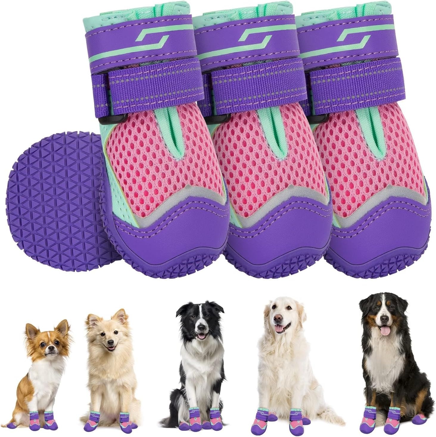 image:imageSlowTon Dog Shoes for Large Small Medium Dogs Waterproof Dog Boots for Summer Hot Pavement Paw Protector for Outdoor Walking Winter Snow AntiSlip Rubber Dog Booties for Hardwood Floor B 6CPink