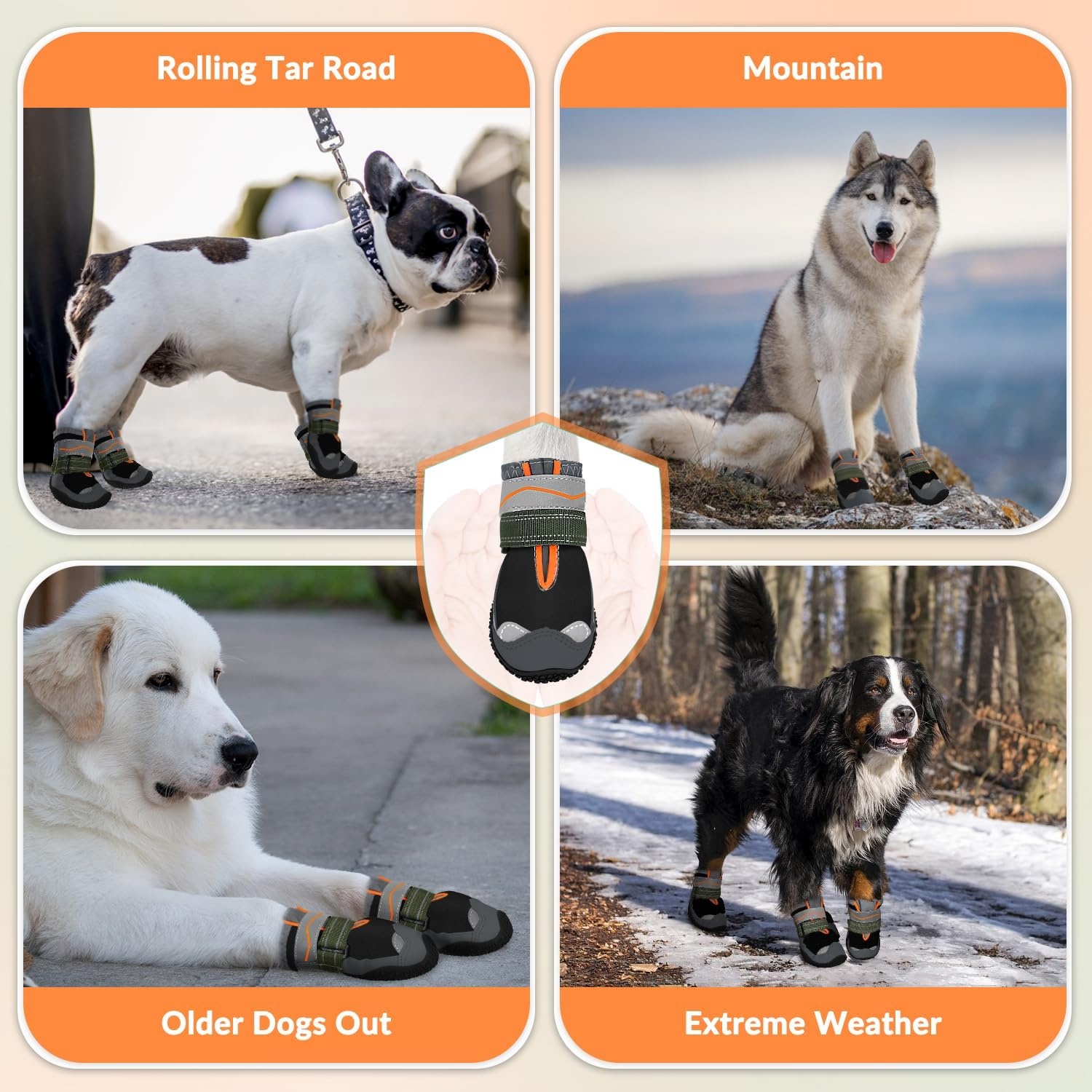 image:imageSlowTon Dog Shoes for Large Small Medium Dogs Waterproof Dog Boots for Summer Hot Pavement Paw Protector for Outdoor Walking Winter Snow AntiSlip Rubber Dog Booties for Hardwood Floor B 6EBlack Waterproof