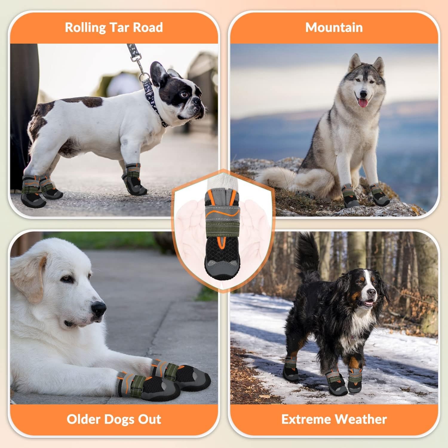 image:imageSlowTon Dog Shoes for Large Small Medium Dogs Waterproof Dog Boots for Summer Hot Pavement Paw Protector for Outdoor Walking Winter Snow AntiSlip Rubber Dog Booties for Hardwood Floor B 6BBlack