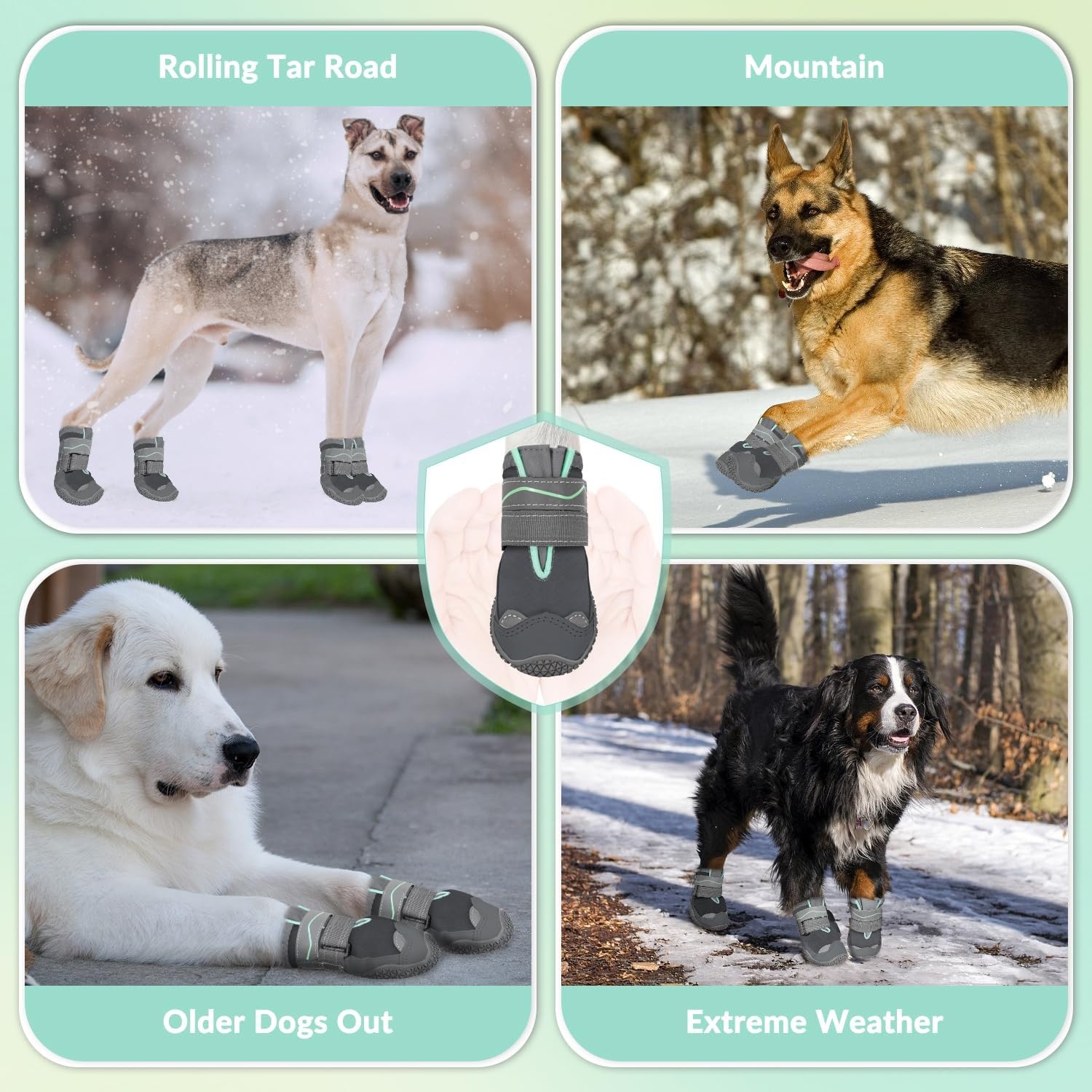 image:imageSlowTon Dog Shoes for Large Small Medium Dogs Waterproof Dog Boots for Summer Hot Pavement Paw Protector for Outdoor Walking Winter Snow AntiSlip Rubber Dog Booties for Hardwood Floor B 6EGrey Waterproof
