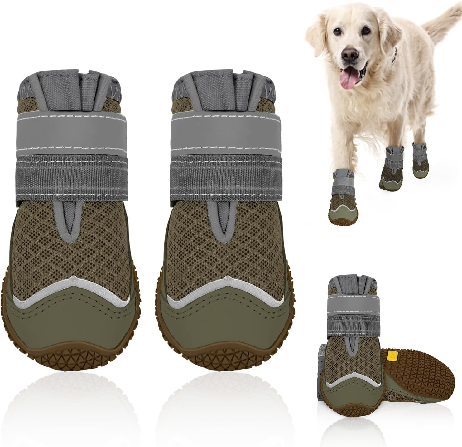 image:imageSlowTon Dog Shoes for Large Small Medium Dogs Waterproof Dog Boots for Summer Hot Pavement Paw Protector for Outdoor Walking Winter Snow AntiSlip Rubber Dog Booties for Hardwood Floor B 6DBrown