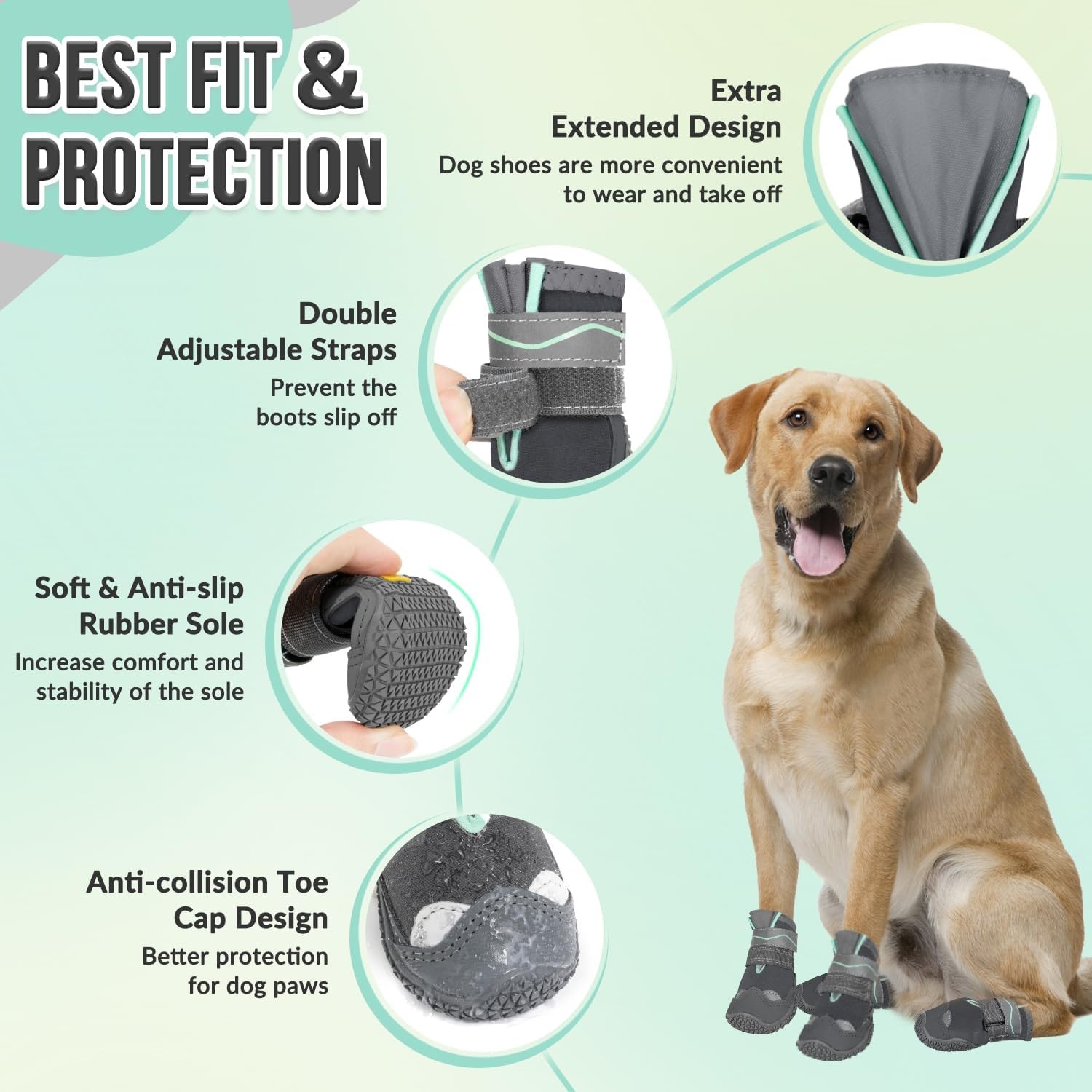 image:imageSlowTon Dog Shoes for Large Small Medium Dogs Waterproof Dog Boots for Summer Hot Pavement Paw Protector for Outdoor Walking Winter Snow AntiSlip Rubber Dog Booties for Hardwood Floor B 6EGrey Waterproof