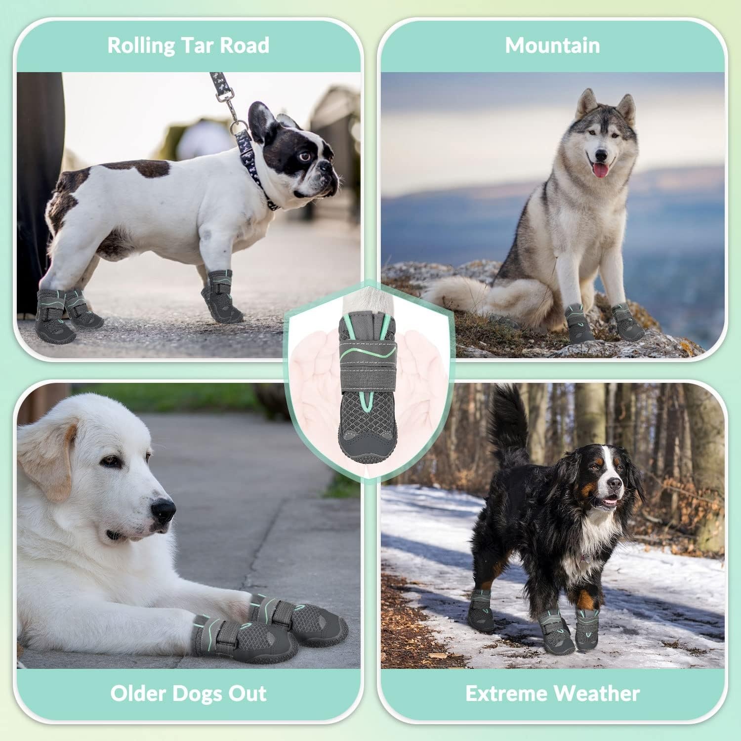 image:imageSlowTon Dog Shoes for Large Small Medium Dogs Waterproof Dog Boots for Summer Hot Pavement Paw Protector for Outdoor Walking Winter Snow AntiSlip Rubber Dog Booties for Hardwood Floor B 6BGrey