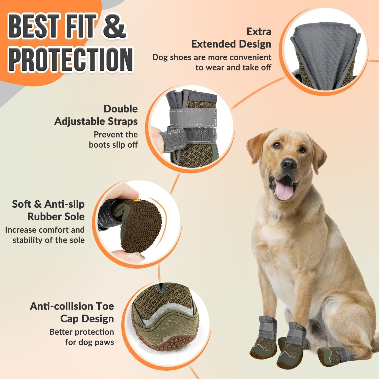 image:imageSlowTon Dog Shoes for Large Small Medium Dogs Waterproof Dog Boots for Summer Hot Pavement Paw Protector for Outdoor Walking Winter Snow AntiSlip Rubber Dog Booties for Hardwood Floor B 6DBrown
