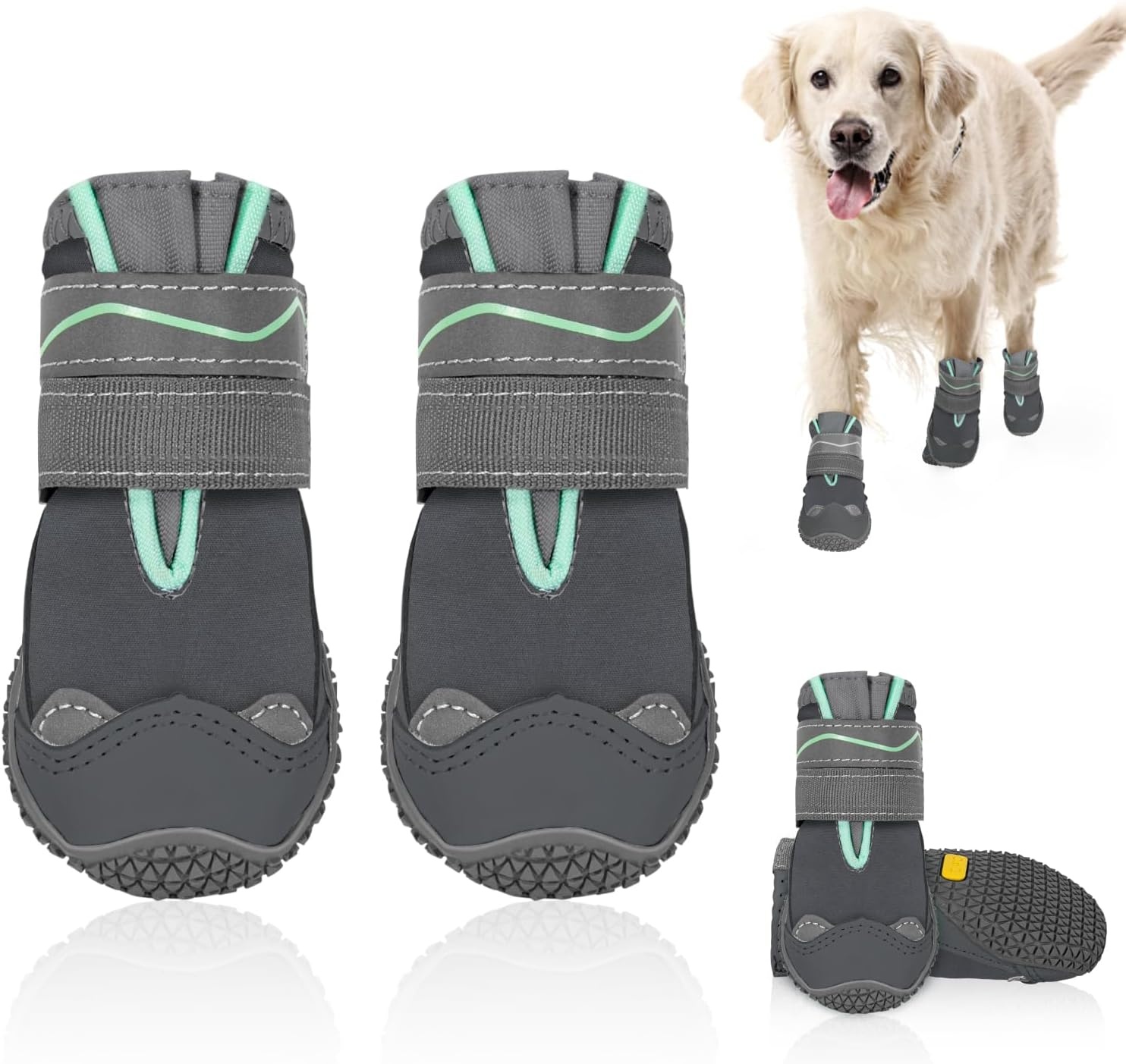image:imageSlowTon Dog Shoes for Large Small Medium Dogs Waterproof Dog Boots for Summer Hot Pavement Paw Protector for Outdoor Walking Winter Snow AntiSlip Rubber Dog Booties for Hardwood Floor B 6EGrey Waterproof