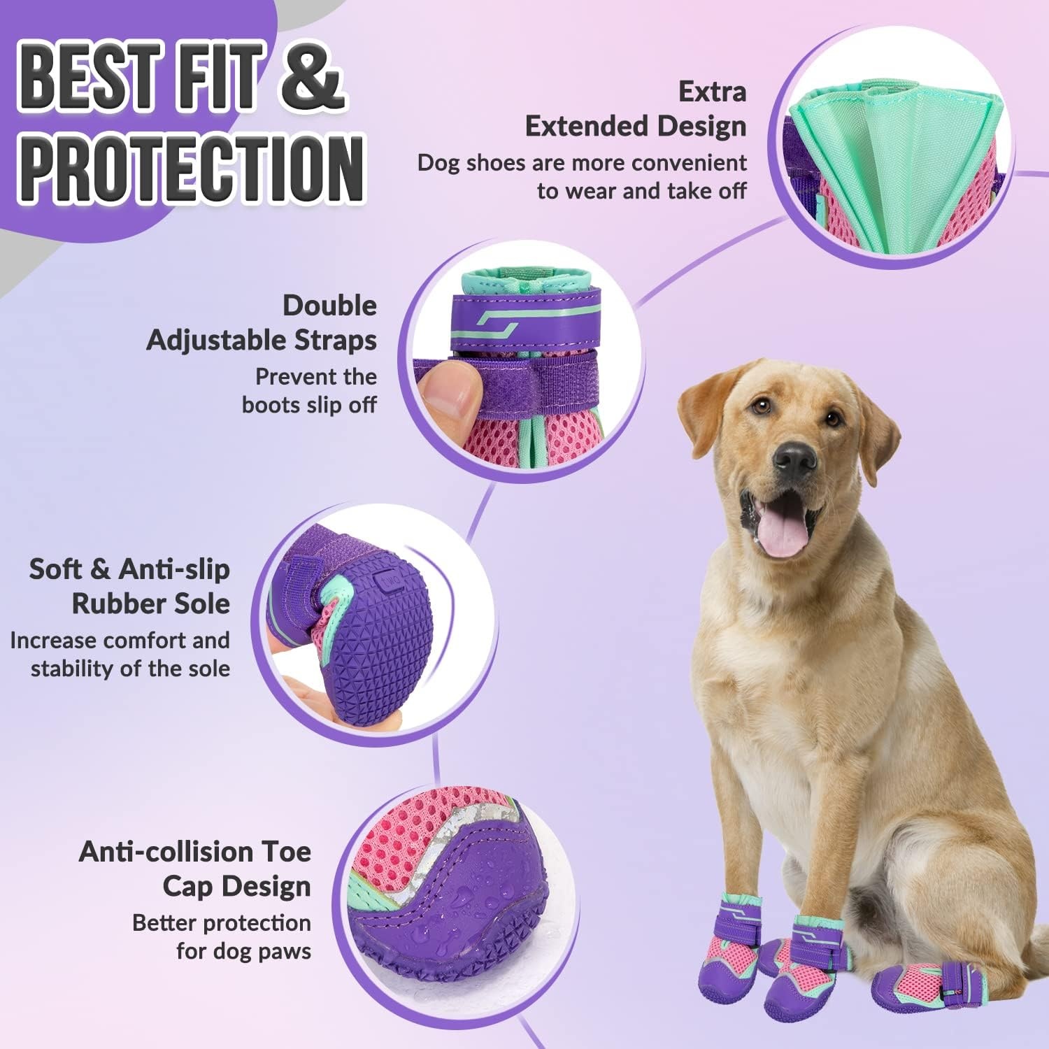 image:imageSlowTon Dog Shoes for Large Small Medium Dogs Waterproof Dog Boots for Summer Hot Pavement Paw Protector for Outdoor Walking Winter Snow AntiSlip Rubber Dog Booties for Hardwood Floor B 6CPink