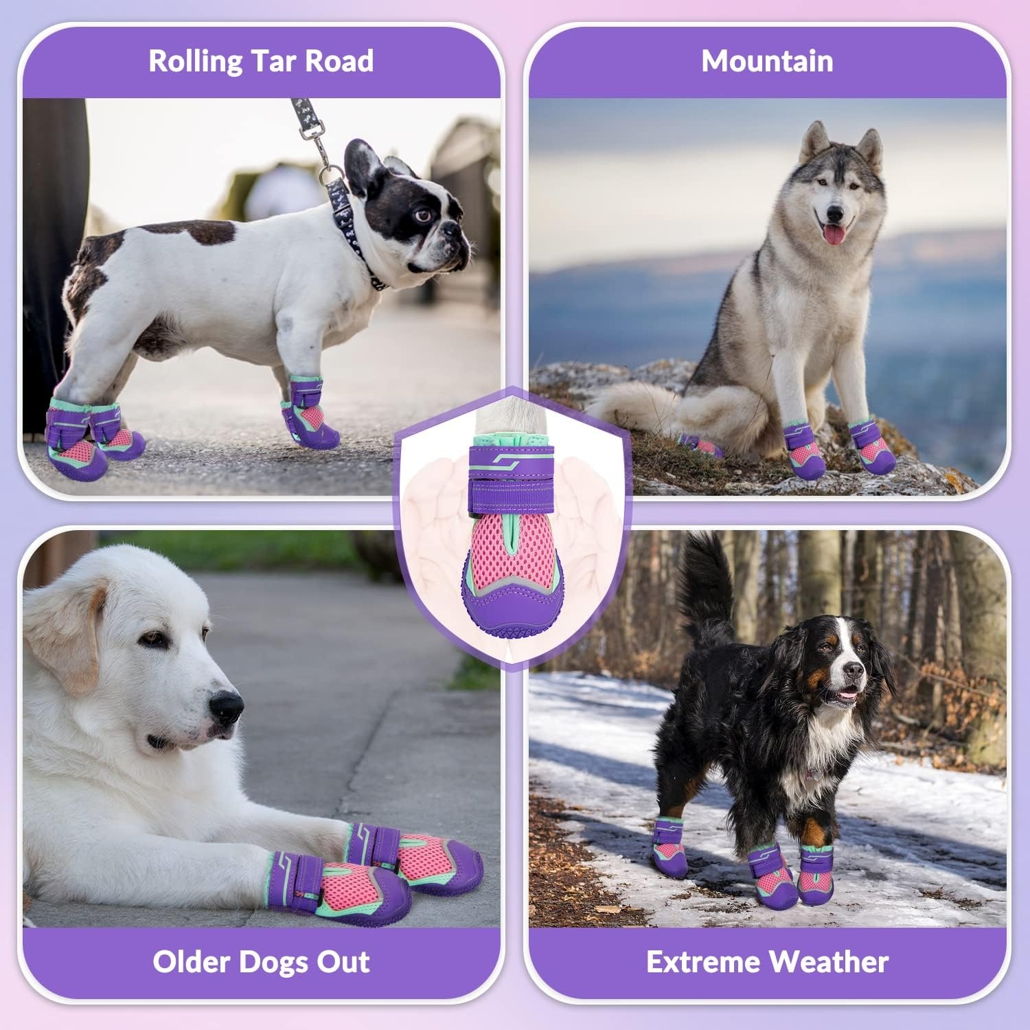 image:imageSlowTon Dog Shoes for Large Small Medium Dogs Waterproof Dog Boots for Summer Hot Pavement Paw Protector for Outdoor Walking Winter Snow AntiSlip Rubber Dog Booties for Hardwood Floor B 6CPink
