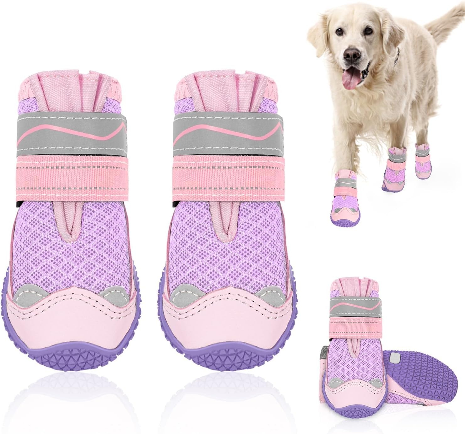 image:imageSlowTon Dog Shoes for Large Small Medium Dogs Waterproof Dog Boots for Summer Hot Pavement Paw Protector for Outdoor Walking Winter Snow AntiSlip Rubber Dog Booties for Hardwood Floor B 6CBaby Pink