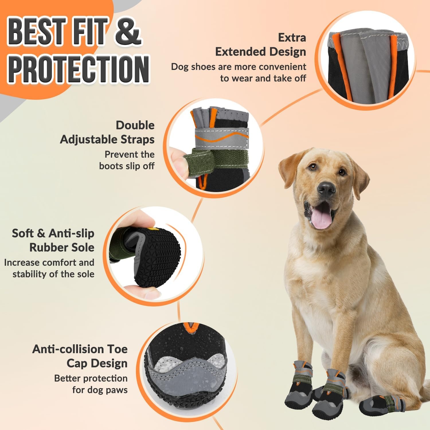image:imageSlowTon Dog Shoes for Large Small Medium Dogs Waterproof Dog Boots for Summer Hot Pavement Paw Protector for Outdoor Walking Winter Snow AntiSlip Rubber Dog Booties for Hardwood Floor B 6EBlack Waterproof