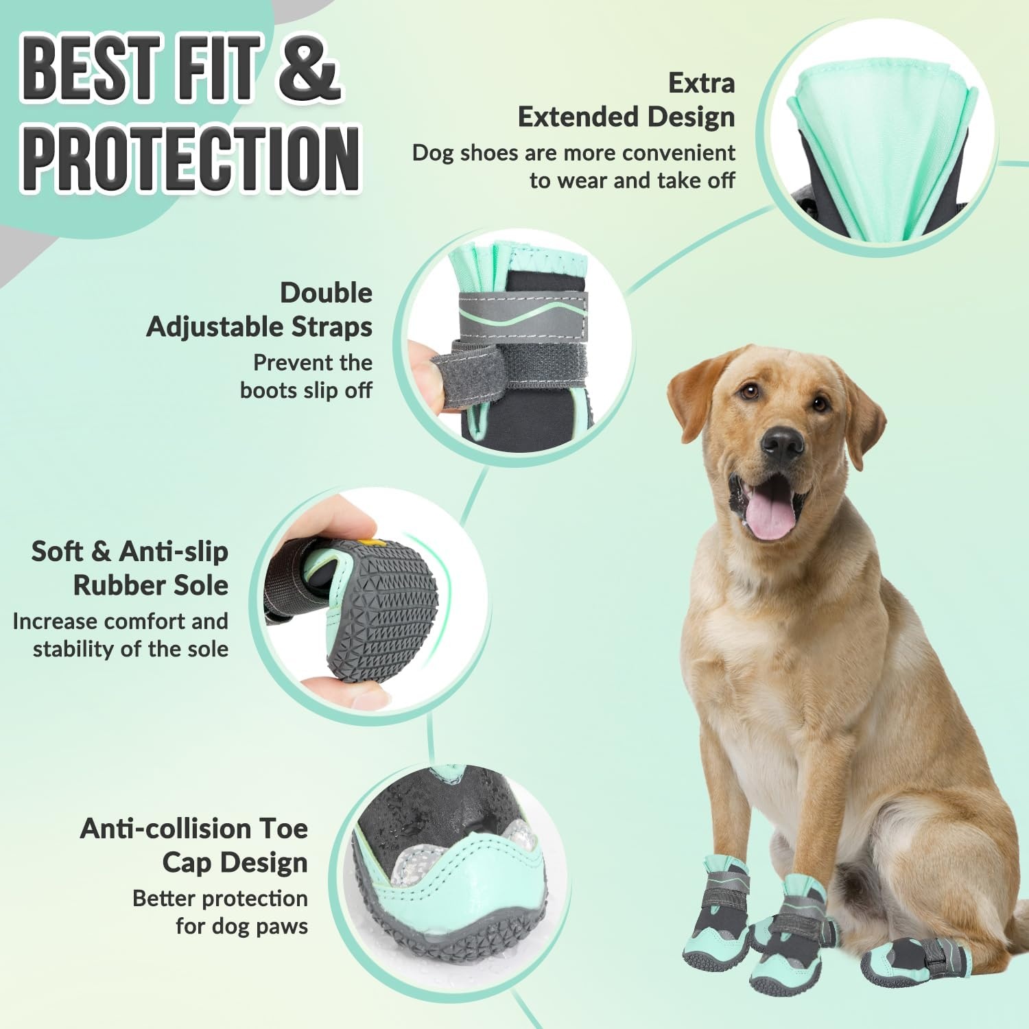 image:imageSlowTon Dog Shoes for Large Small Medium Dogs Waterproof Dog Boots for Summer Hot Pavement Paw Protector for Outdoor Walking Winter Snow AntiSlip Rubber Dog Booties for Hardwood Floor B 6EGreen Grey Waterproof