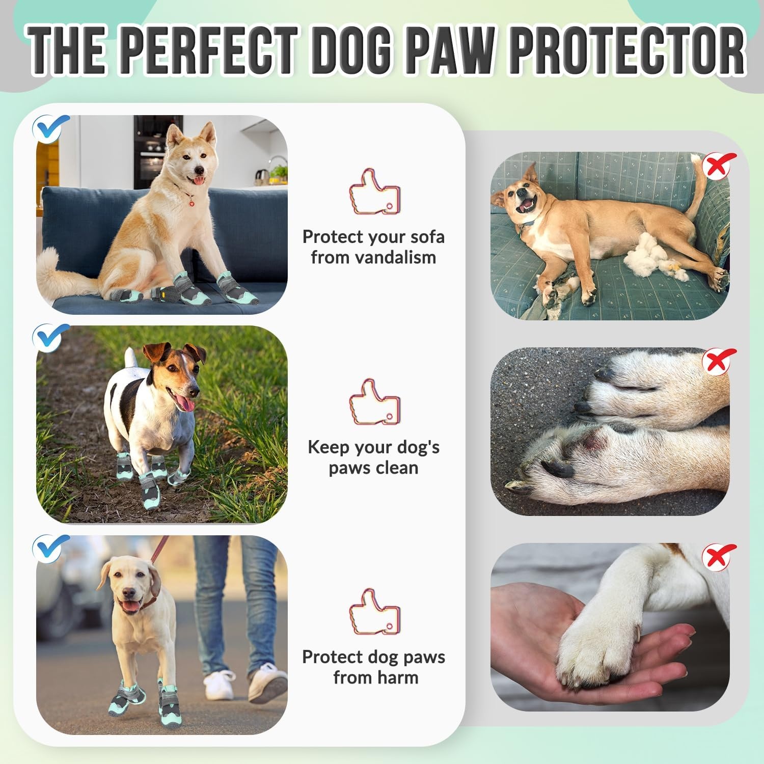 image:imageSlowTon Dog Shoes for Large Small Medium Dogs Waterproof Dog Boots for Summer Hot Pavement Paw Protector for Outdoor Walking Winter Snow AntiSlip Rubber Dog Booties for Hardwood Floor B 6EGreen Grey Waterproof