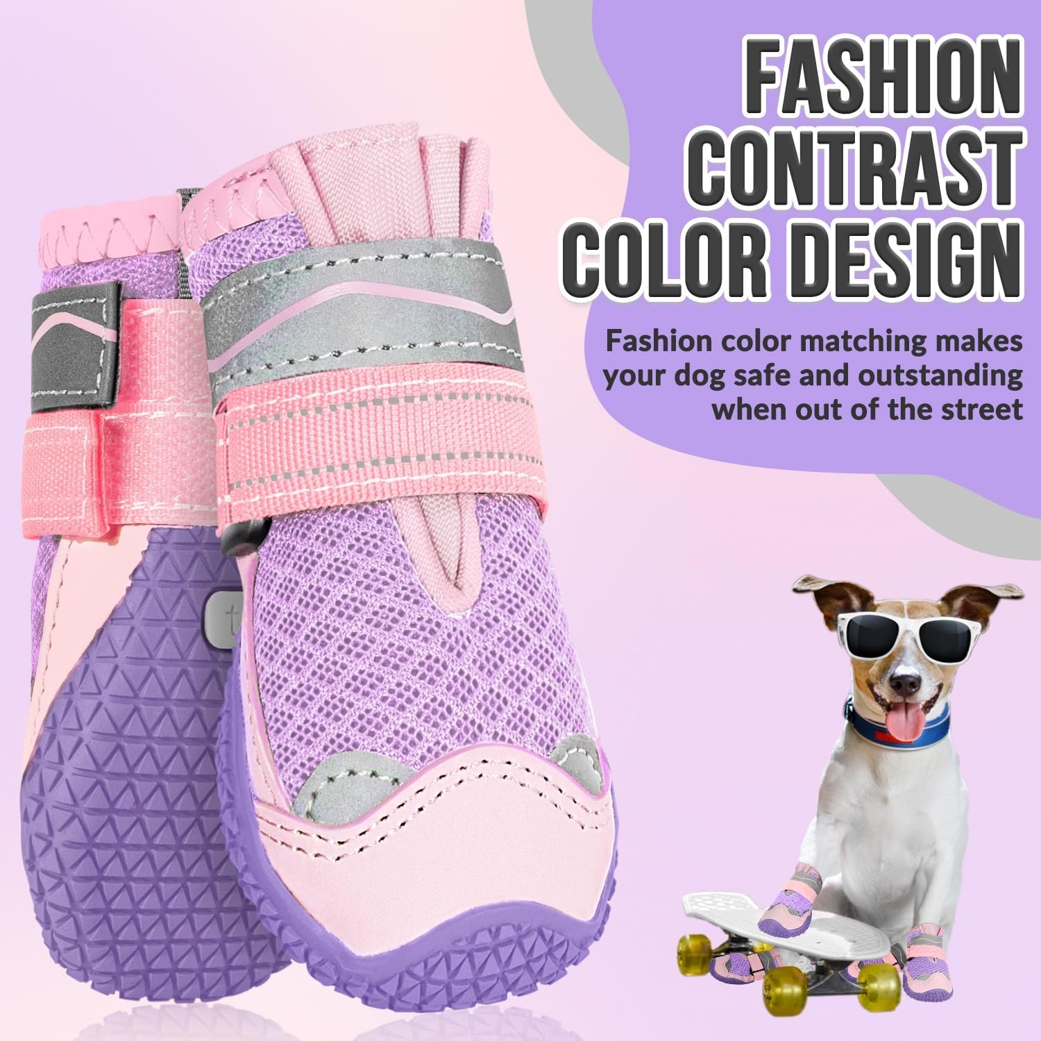 image:imageSlowTon Dog Shoes for Large Small Medium Dogs Waterproof Dog Boots for Summer Hot Pavement Paw Protector for Outdoor Walking Winter Snow AntiSlip Rubber Dog Booties for Hardwood Floor B 6CBaby Pink