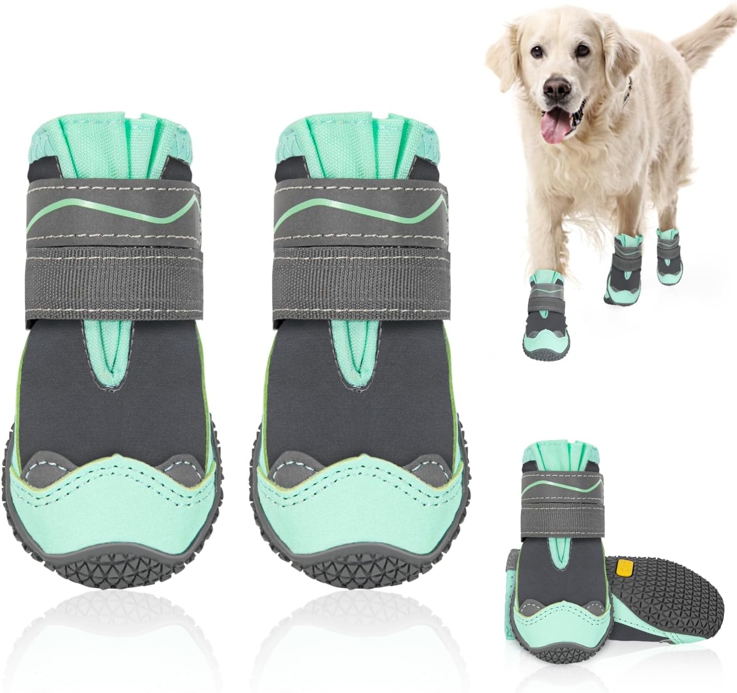 image:imageSlowTon Dog Shoes for Large Small Medium Dogs Waterproof Dog Boots for Summer Hot Pavement Paw Protector for Outdoor Walking Winter Snow AntiSlip Rubber Dog Booties for Hardwood Floor B 6EGreen Grey Waterproof