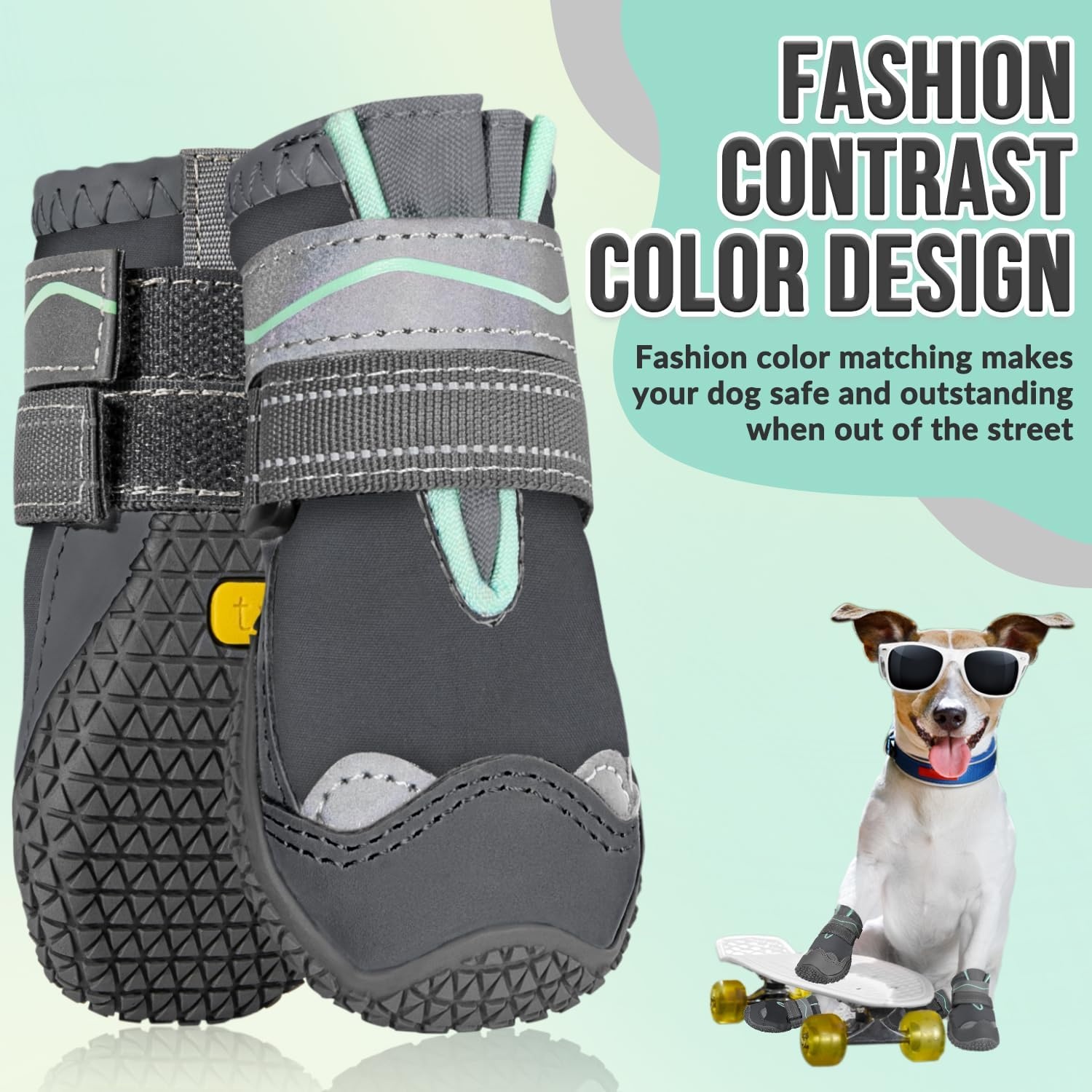 image:imageSlowTon Dog Shoes for Large Small Medium Dogs Waterproof Dog Boots for Summer Hot Pavement Paw Protector for Outdoor Walking Winter Snow AntiSlip Rubber Dog Booties for Hardwood Floor B 6EGrey Waterproof