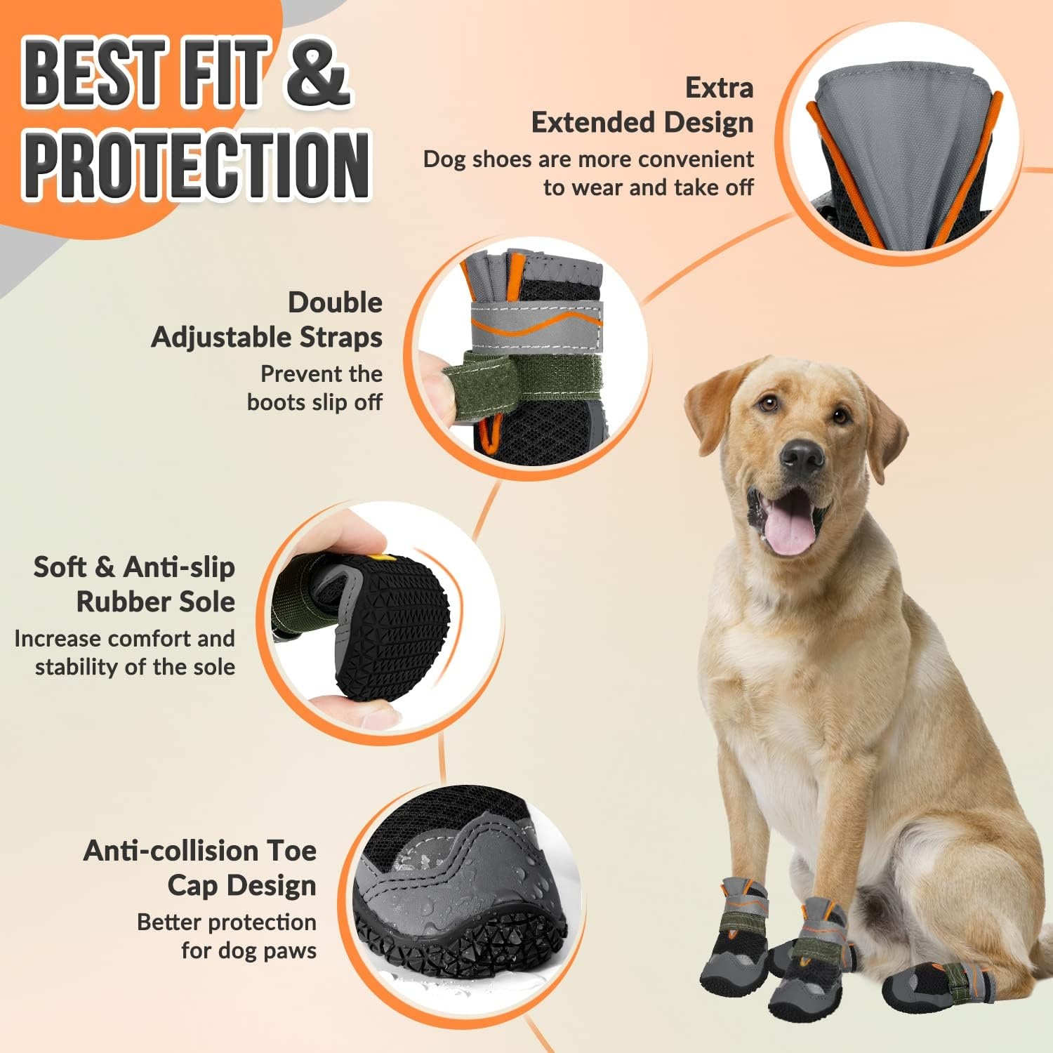 image:imageSlowTon Dog Shoes for Large Small Medium Dogs Waterproof Dog Boots for Summer Hot Pavement Paw Protector for Outdoor Walking Winter Snow AntiSlip Rubber Dog Booties for Hardwood Floor B 6BBlack